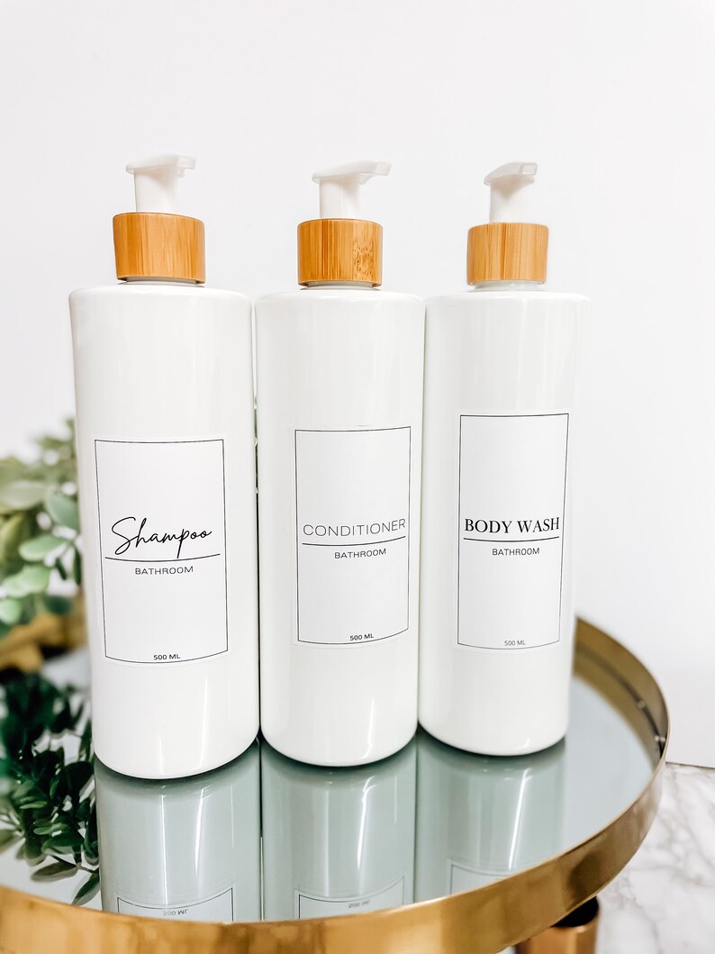 Bamboo & White Minimal White Label Shampoo and Conditioner Etsy