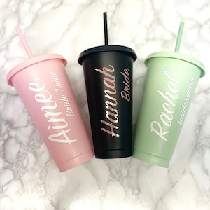 Personalised Cold Cup with Straw, Bridesmaid Cups, Hen Party Cups, Bride Tribe Cups, Personalised Bride Cups , 24oz Reusable Cold Cups.