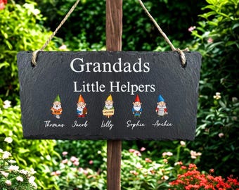 Letrero de jardín para abuelo, pequeños ayudantes para abuelo, letrero de jardín personalizado, regalo para el Día del Padre, letrero de pizarra para jardín, regalo para papá
