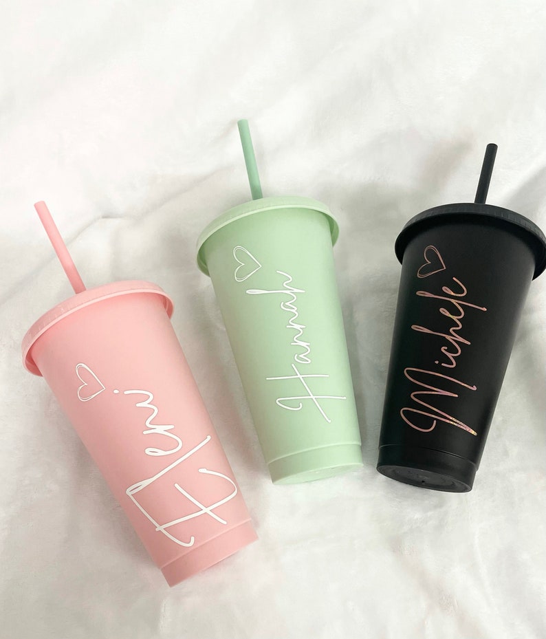 Personalised Cold Cup with Straw, Starbucks Inspired, Pastel Colours, Named Plastic Tumbler, Cold Cup, 24oz Reusable Cold Cup, Starbucks Cup