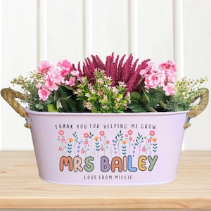 Presente personalizado para professores, vaso de plantas com estampa floral, "Obrigado por me ajudar a crescer".