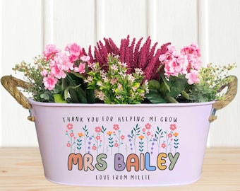 Personalised Teacher Gift, Floral Plant Pot, Thank You For Helping Me Grow