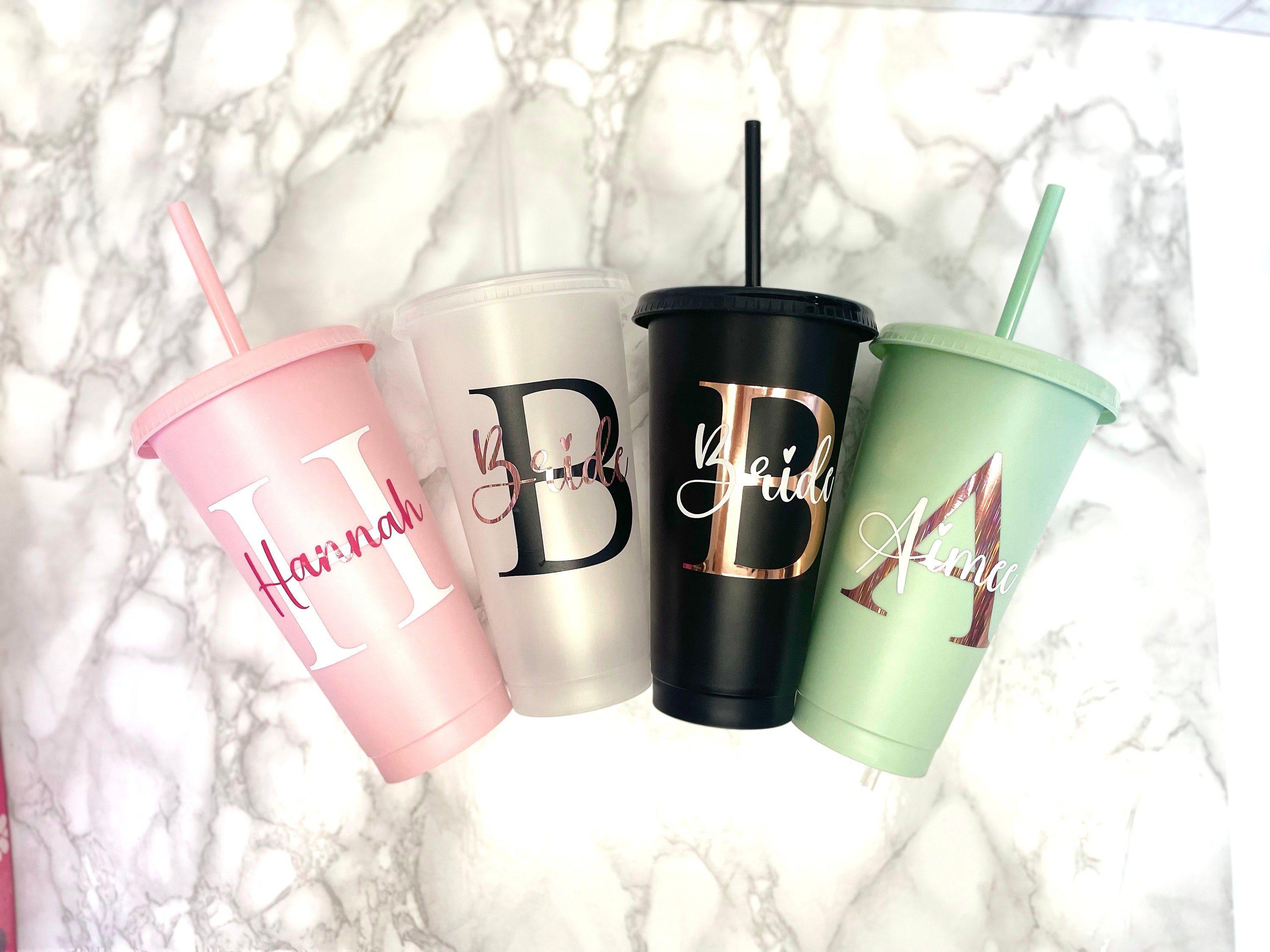 Personalised Cold Cup With Straw, Starbucks Cup, Pastel Colours, Tumbler  With Straw, Cold Cup, Hen Party Cups, Bride Cup Reusable Cold Cup,p 