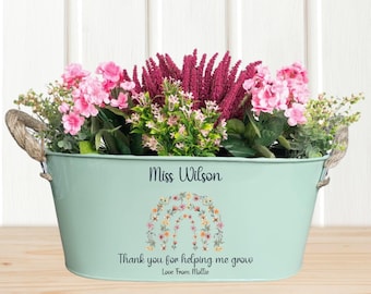 Personalised Teacher Gift, Floral Planter, Thank You For Helping Me Grow, End of Year