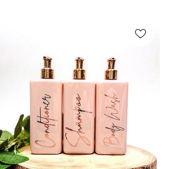 Pink and Rose Gold Shampoo and Conditioner Bottles Etsy UK