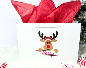 Personalised Christmas Gift Bag, Christmas Gift Bag, Xmas Gift Bags for Kids, Gift Bags Personalised, Christmas Gift Personalised, Rudolph