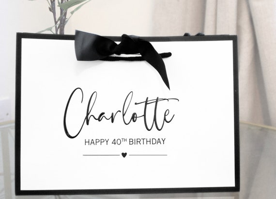 Personalised Birthday Gift Bag: Embossed UV Ink, Ribbon Tie