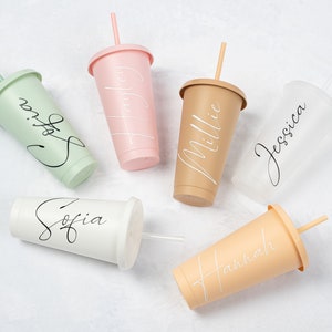 Personalised Cold Cup with Straw, Starbucks Inspired, Party Favours, Named Plastic Tumbler, Cold Cup, 24oz Reusable Cold Cup, Starbucks Cup