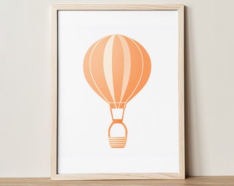 Retro Hot Air Balloon Nursery Wall Art, Digital Wall Art Printable, Toddler Playroom Decor, Baby Kids Room Decor, Neutral Nursery Print