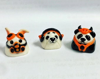 Black & Orange collection - artisan keycaps, polymer clay keycaps, wear a mask keycap, Handmade keycap, Personalized gift, cute style