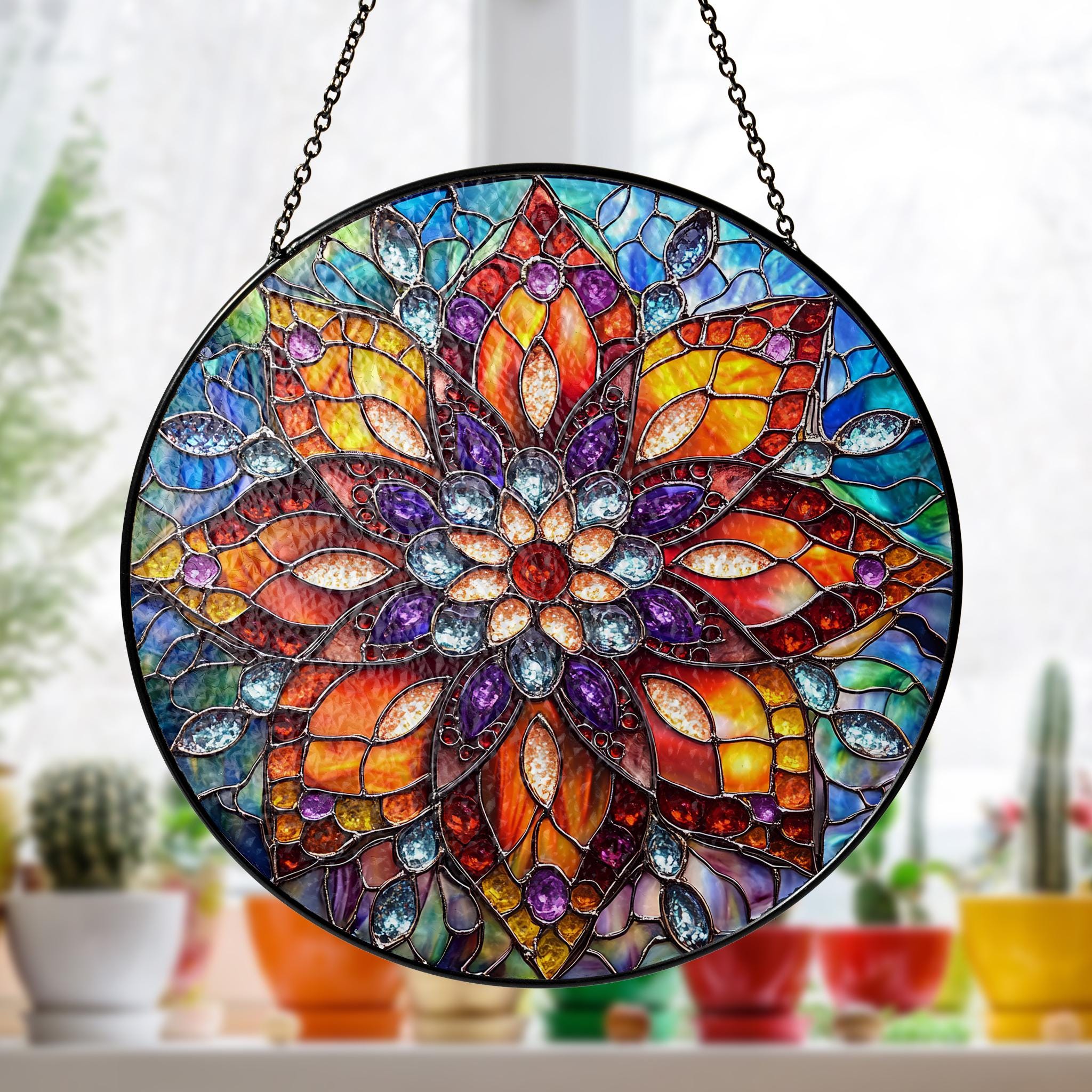 マンダラステンドグラスサンキャッチャー：丸窓飾り - Etsy 日本