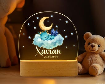 Personalized Dragon Sleeps On Night Light, Baby gift birth, Night light baby, Rainbow night lamp, Birth gift, Nursery Decor, Christmas Gift