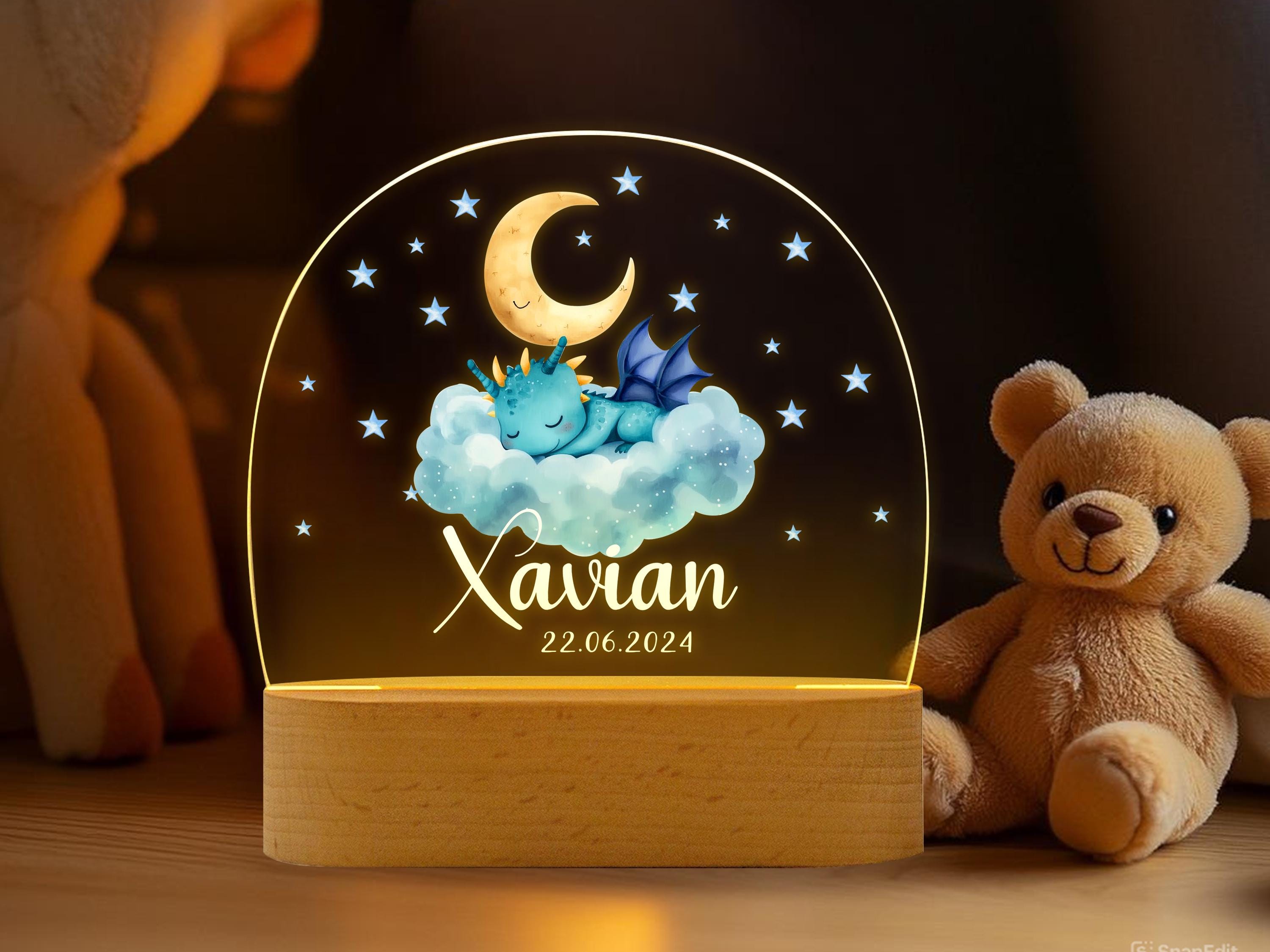 Personalized Dragon Sleeps On Night Light, Baby gift birth, Night light baby, Rainbow night lamp, Birth gift, Nursery Decor, Christmas Gift
