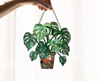 Suncatcher Monstera bladeren, bloemen acryl raam hangende kunstdecoratie, Monstera plant, Suncatcher ornament, cadeau voor haar, woondecoratie