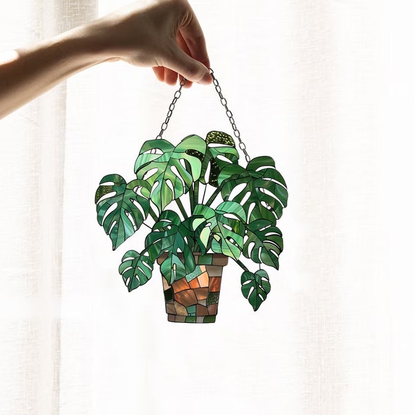 Acrylic Monstera Plant Window Hanging: Home Decor Ornament