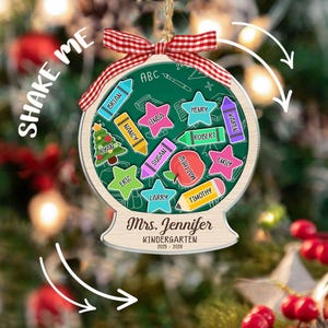 Personalized Teacher Christmas Ornament: Acrylic & Wood Shaker with Preppy Bow