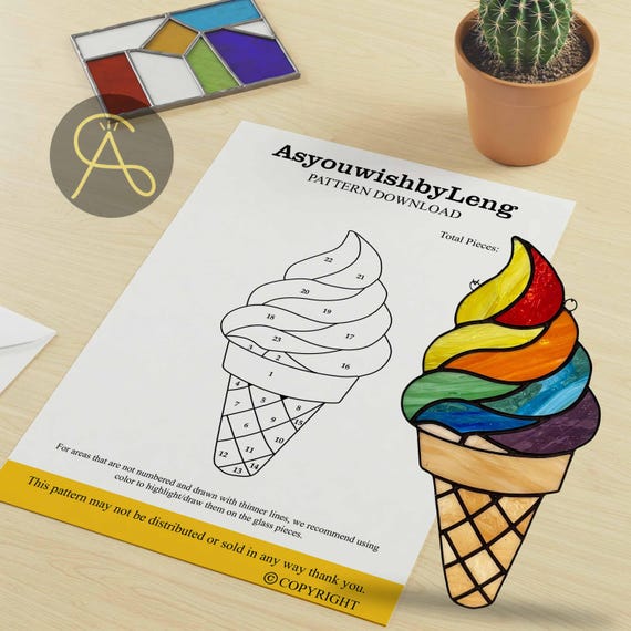 Rainbow Ice Cream Stained Glass Pattern (digital Download) - Etsy