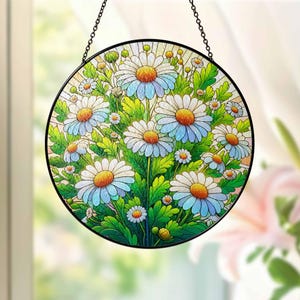 Daisy Flower GLASS suncatcher, Birth Month Flower Decor, Natural Lover Gift, Yard Decor, Sunset Suncatcher,  Mother&#39;s Day Gift 2025