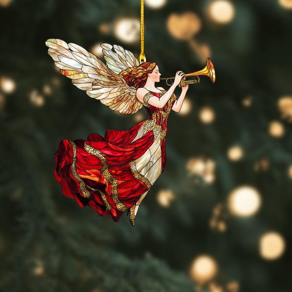 Christmas Angel Acrylic Ornament: Whimsical Trumpet Window Decor