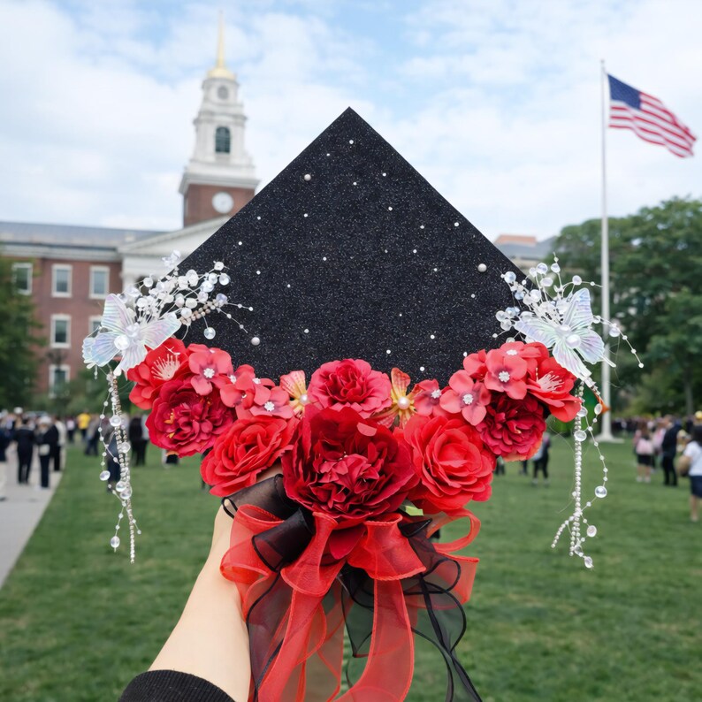 Small Roses For Grad Cap Handmade Floral Graduation Cap Topper, Glitter Grad Cap, 3D Flowers ...