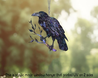 Raven Acrylic Window Hanging: Bird Art Decoration