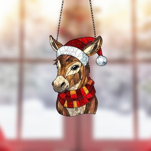Donkey Christmas Acrylic Window Decor, Farm Christmas Donkey Ornament, Donkey Xmas 2024 Ornament, Christmas Gift, Gift For Animal Lover
