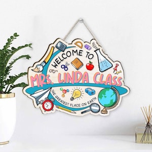 Personalized Teacher Classroom Door Sign: Custom Wooden Welcome Decor