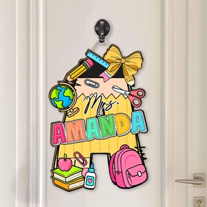 Letrero personalizado para el nombre del profesor: alfabeto de madera en 3D, diseño de cuaderno de composición