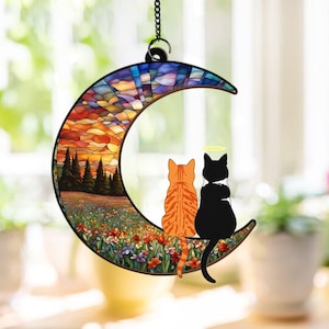 Personalized Cat Memorial Decor: Acrylic Moon Window Hanging
