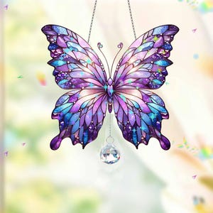 Purple Butterfly Window Decor: Hologram Crystal Acrylic Ornament