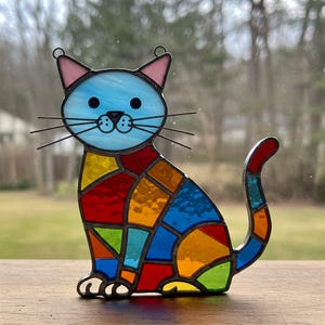 Digital Download Colorful Cat Stained Glass PATTERN, Cute Cat Suncatcher, Hobby License Download, DIY Stained Glass, PDF Pattern