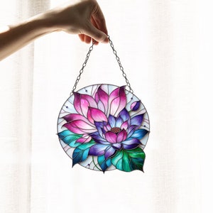 Purple Lotus Acrylic Window Hanging: Floral Art Decoration