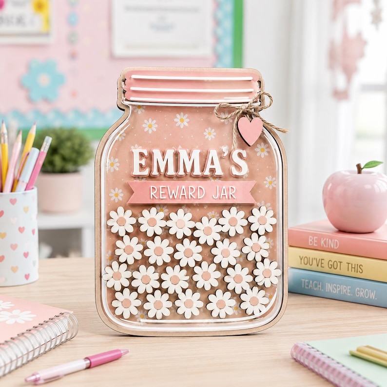 Process Chart Pink Personalized Daisy Reward Jar, Wood Layered Classroom Behavior Chart ...