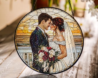 Personalized Stained Glass Portrait: Wedding Anniversary Suncatcher