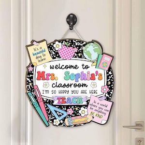 Personalized Teacher Name Door Sign, Teacher Appreciation Gift, Custom Teacher Door Hanger Composition Book 3D Wooden Sign, Back To School