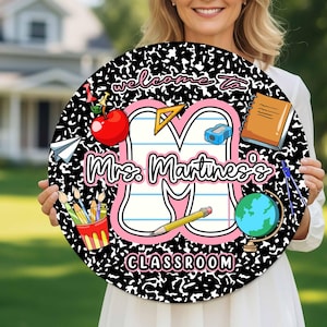 Custom Teacher Door Hanger 2D/3D Wooden Sign, Composition Book 2D/3D Sign, Teacher Appreciation Gifts, Teacher Name Class Welcome Sign