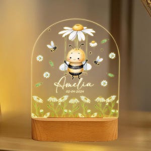 Personalized Bee Daisy Night Light - Kids Nursery Decor