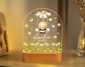 Personalized Bee Daisy Night Light - Kids Nursery Decor