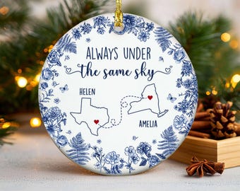 Decorazione natalizia personalizzata da stato a stato: regalo per una lunga distanza, sotto lo stesso cielo, decorazione per una relazione a distanza, regalo per un trasloco