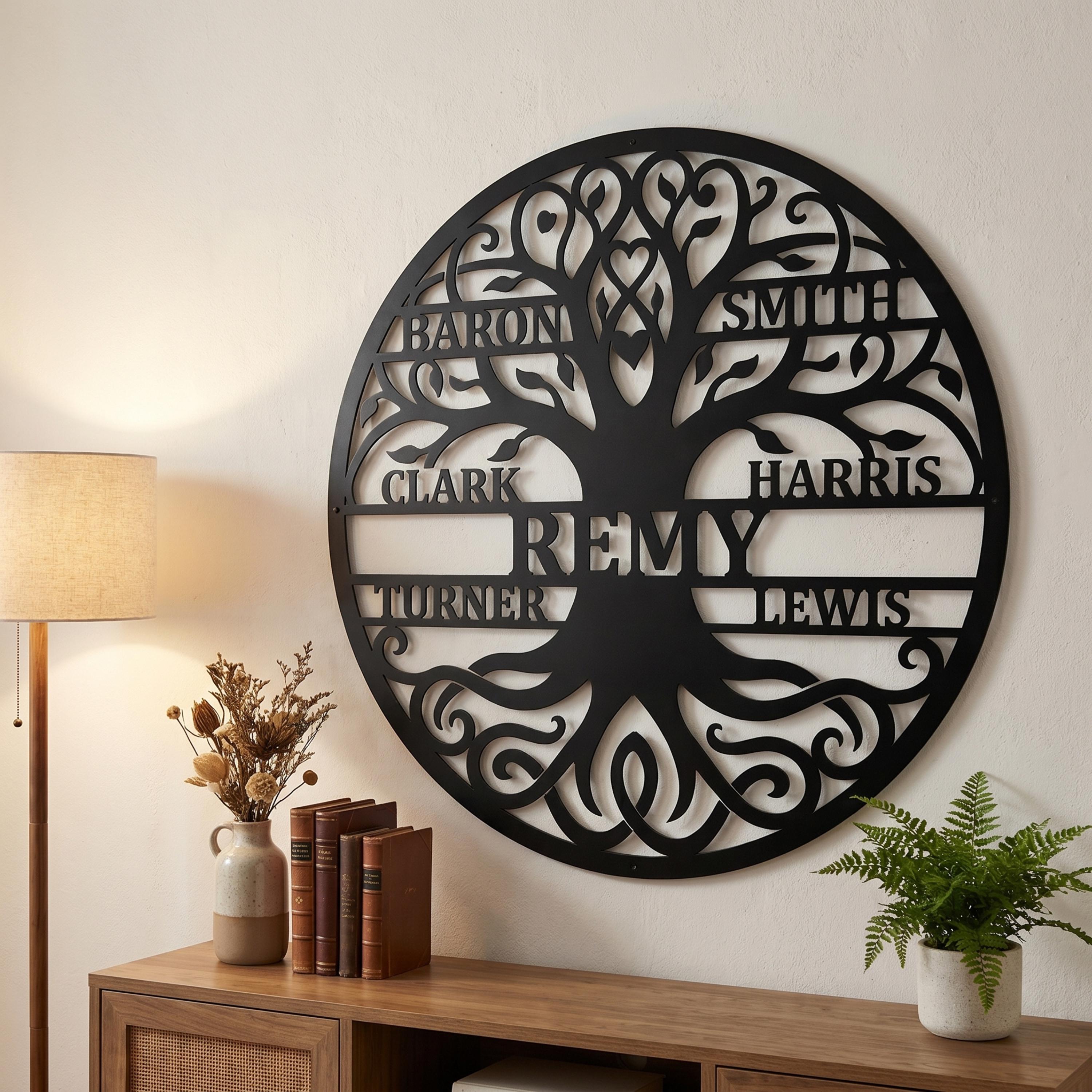 Personalized Family Tree Metal Wall Art – Custom Name Sign, Tree of ...