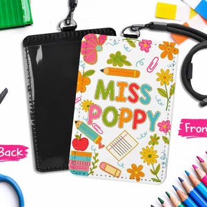 Personalized Teacher Back To School Gift, Floral Teacher ID Badge Holder, Preppy Flowers Teacher Badge Holder, Teacher Lanyard Accessory