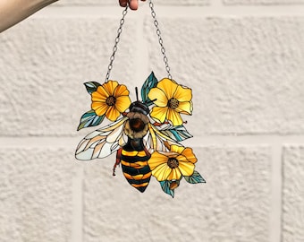 Acrylic Honey Bee & Sunflower Window Hanging: Bee Lover Gift
