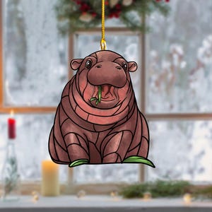 Moo Deng Christmas Ornament, Cute Hippo Moo Deng Window Hanging Art Decoration, Gift for her, Hippo Moo Deng Christmas gift, Pet Owner