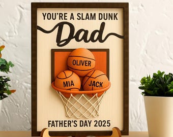 Gepersonaliseerde houten bord basketbal vader: cadeau aangepaste kindernamen