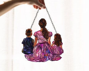 Personalized Acrylic Flowers Window Hanging: Mother & Kids Art Decoration