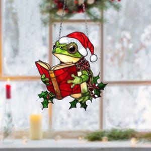 Frog Christmas Ornament: Acrylic Window Hanging, Frog Lover Gift
