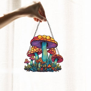 Cogumelo Suncatcher, Suncatcher Mica Fly Agaric, Flor sol, Acrílico Fly cogumelo Parede Janela Pendurada Arte Decoração, Ornamento Suncatcher