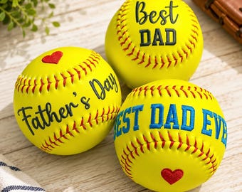 Custom Embroidered Softball Keepsake Ball, Personalized Father's Day Gift