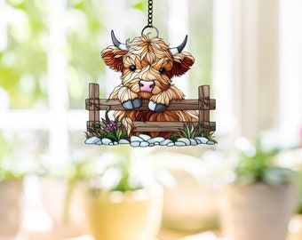 Highland Cow Acrylic Window Hanging: Sunflower Ornament