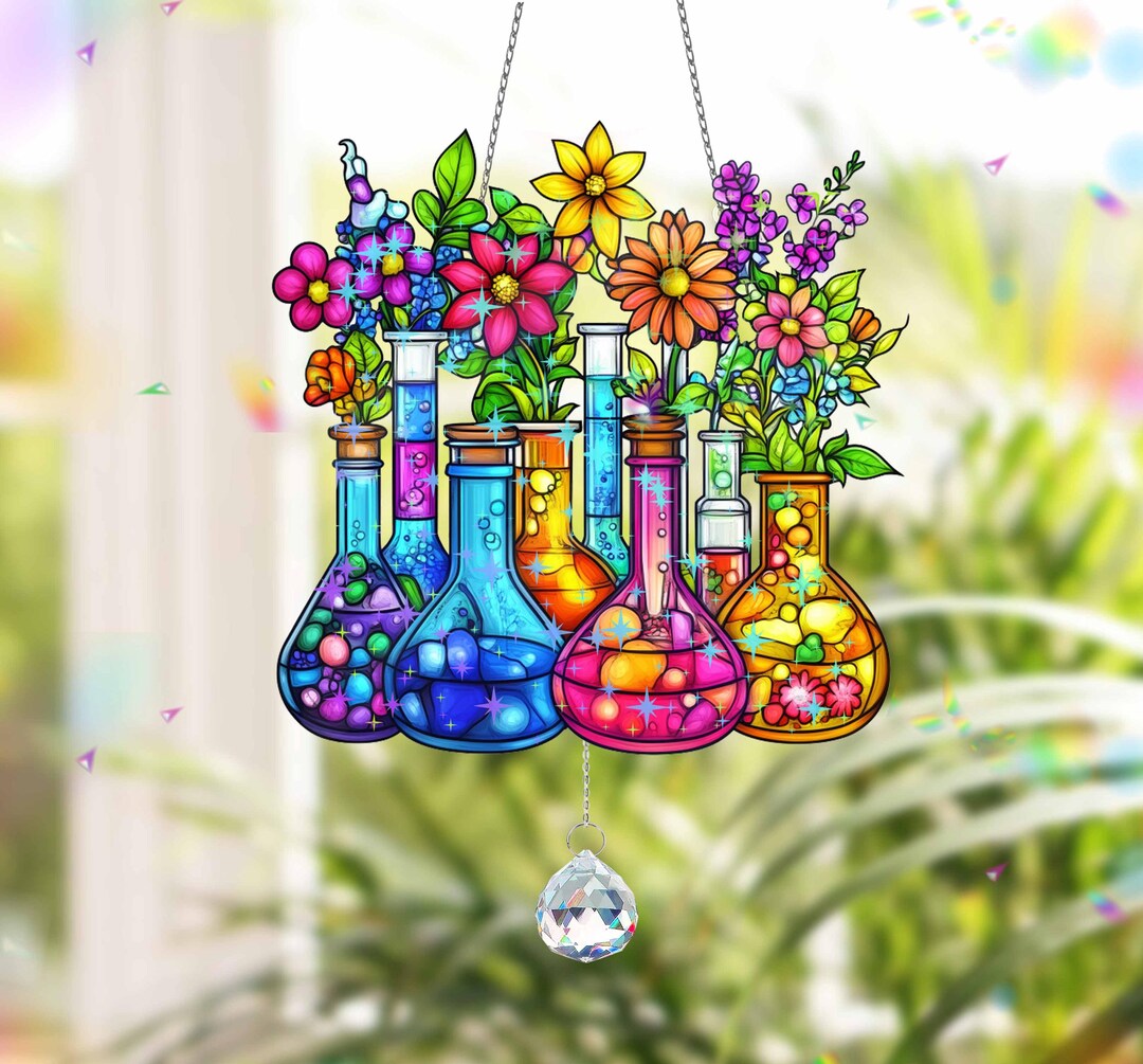 Science Classroom Hologram Crystal Window Hanging, Floral Chemistry ...